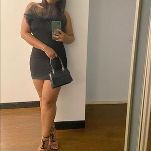 Black Bodycon Dress with Tulle Detail